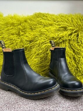 Dr. Martens Black Leather Chelsea Boots with Yellow Stitching